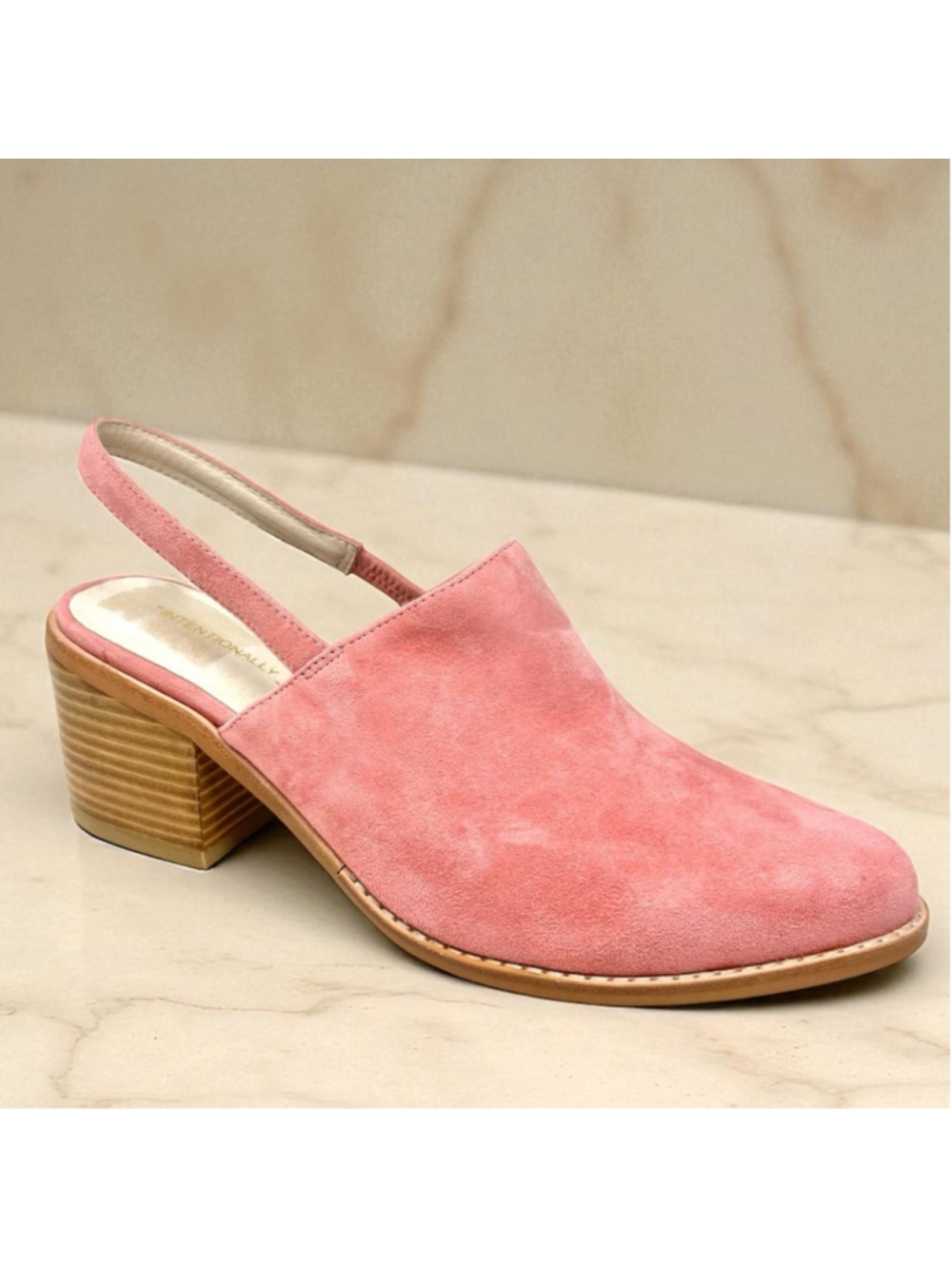 NEW Intentionally Blank Erica Pink Suede Heeled Slingback Mules Size 9